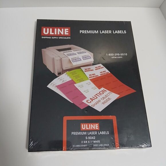 Uline S-5042 Laser Labels – 2 5/8" x 1" – 3000 White Labels – New - Picture 1 of 2